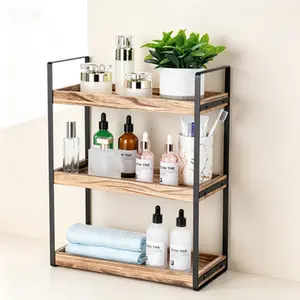 Organizer Shelf for Bathroom Countertop 3-Tier Wood Vanity Storage Stylish Bathroom Shelf Organizer for Counter Decor Reusable Space-Saving Design with Natural Look Vanity Organizer Shelf