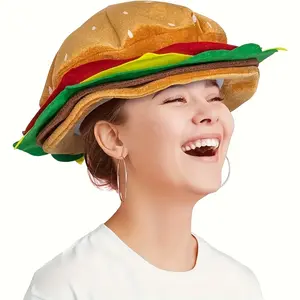 Adult Fun Cheeseburger Shaped Hat - Soft Plush, Realistic Accessory, Essential Parties and Themed Events, Halloween and Activities and Party Supplies, Halloween &