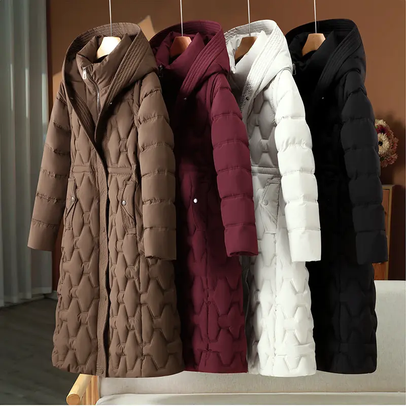 Lady's Basic Knitting Thick Warm Cotton-Padded Long Casual Parka Coat - Hooded Women's Tops Clothes with Detachable Sleeves for Winter