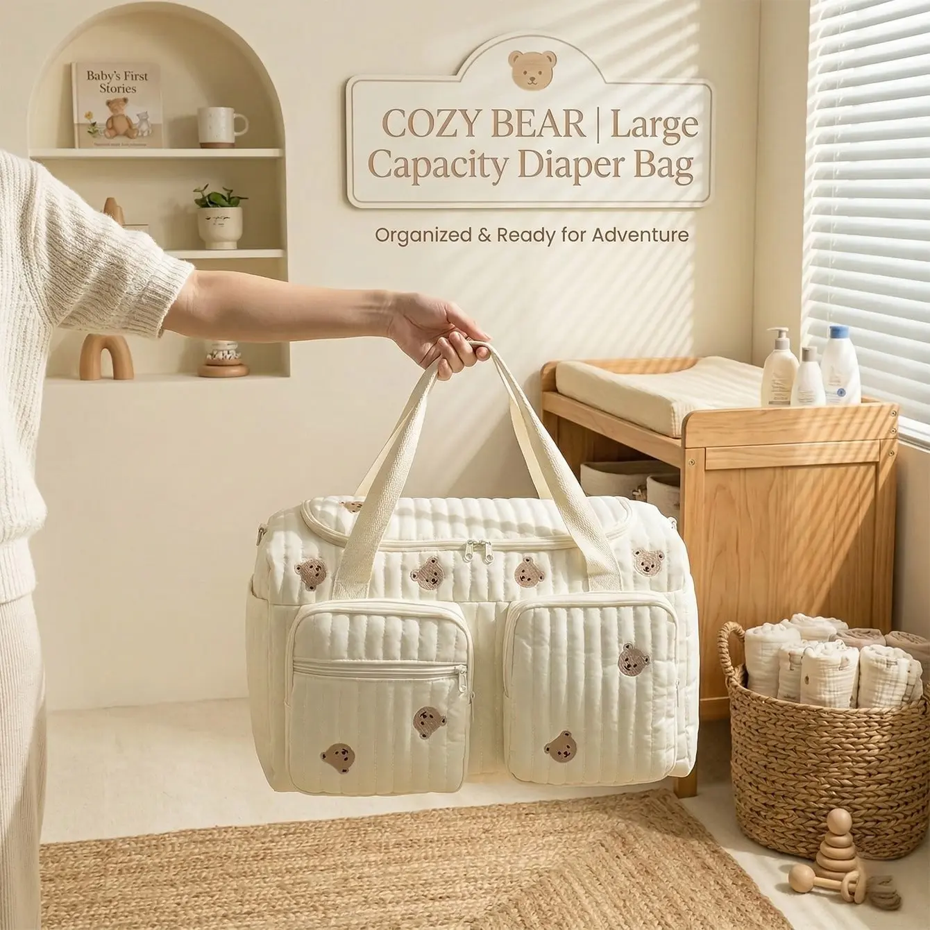 Large Capacity Mommy Handbag, Pregnant Women Maternity Bag, Diaper Handbag Tote, Diaper Wet Wipe Bottle Organizer, Travel and Daily Use