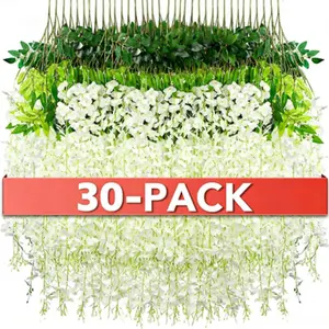 30-piece artificial hanging flowers, 3.6 feet long green artificial wisteria garland: perfect for home, garden, and wedding decorations (Wisteria)