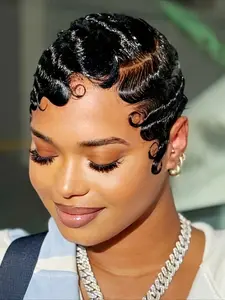 Pixie Cut Curly Wave Finger Wave Wig for Women 13x4 Transparent Lace Frontal Wig Halloween Wig Natural Looking Wig