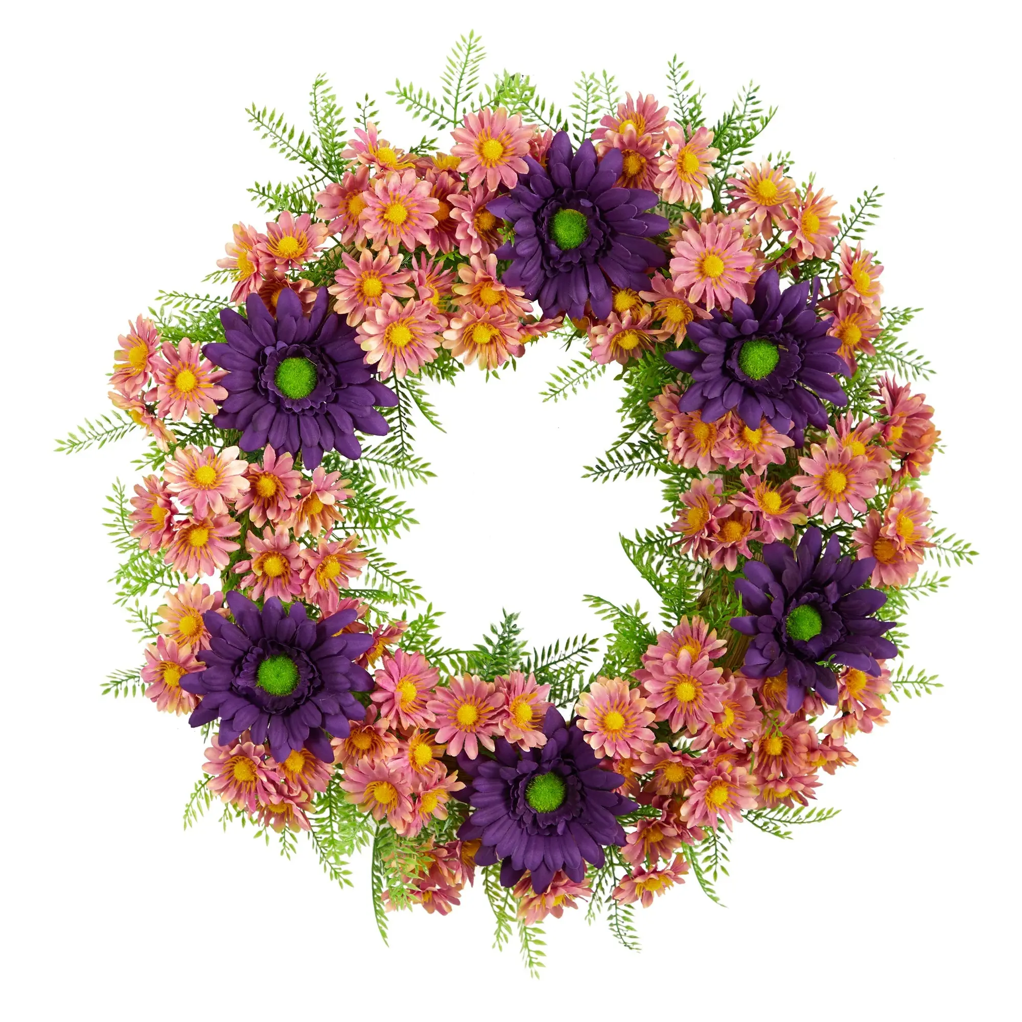 21in Natural Look Long-Lasting Vivid Mixed Daisy Artificial Wreath, Decorative Flower Arrangement Ornament for Wall Decor, Home Festive Decorations, Flower Arrangements