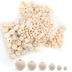 500pcs 6 Sizes Wooden Beads, Unfinished Natural Wood Beads for Crafts, Round Predrilled Wooden Balls for Garland Macrame Jewelry Farmhouse Décor (8mm 10mm 12mm 14mm 16mm 18mm)