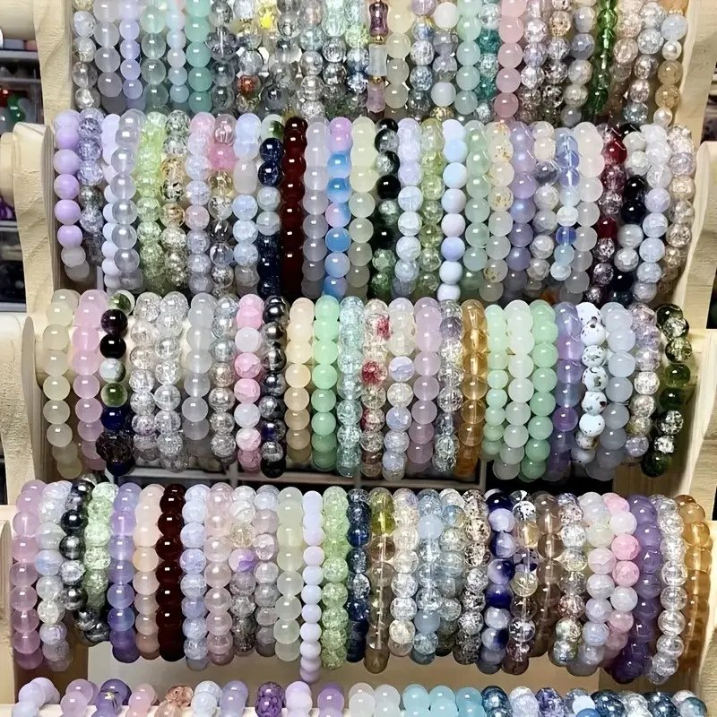 35 Pcs Crystal Bracelets for Women, Colorful Glass Beaded Bracelets Stackable Stretch Bracelets Bulk, Assorted Colors Friendship Bracelets for Girls Birthday Christmas Jewelry Gift
