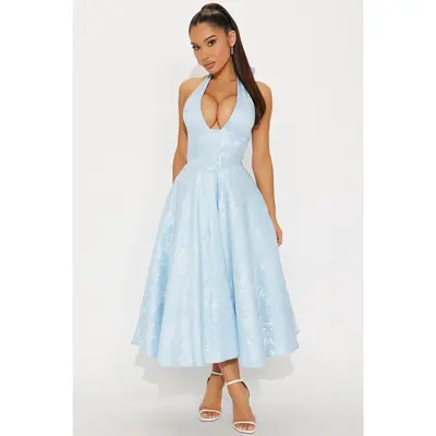light blue dress with gold shoes I'm loving the summer heat! It's the night before the 4th of July in a baby blue @sandroparis dress with gold accents and @louisvuitton shoes and bag Follow my shop @woofashions