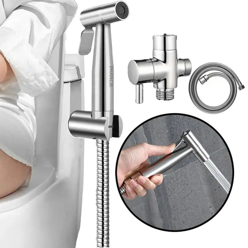 DealsForYouDays Handheld Toilet Bidet Sprayer - Brushed Nickel Metal Accessory, Stainless Steel Dual Mount Fixture with Dual Spray & Jet Stream Functions for Feminine Users, Toilet Water Bidet Parts, Bidet Attachments For Toilet