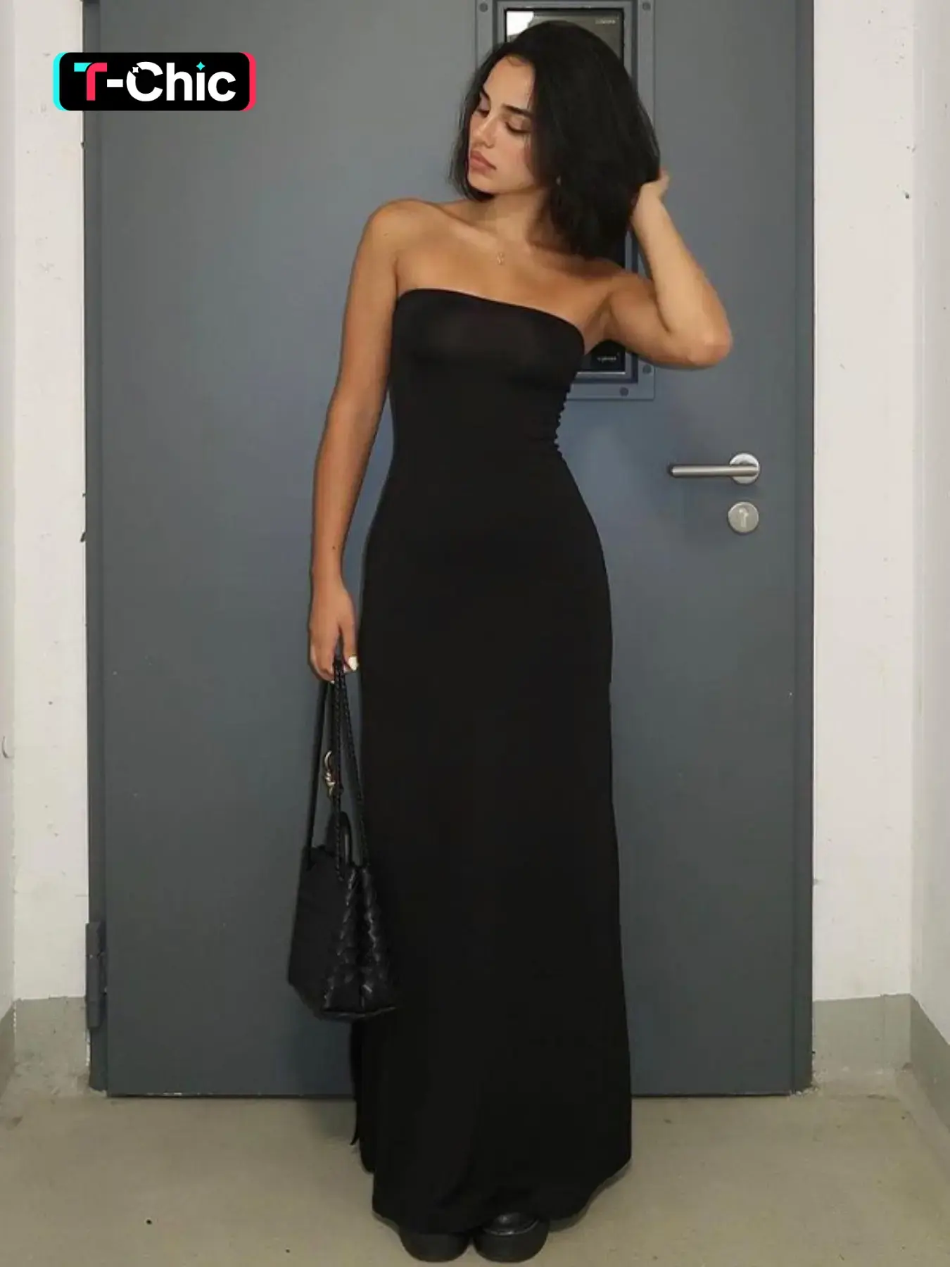 Women's Solid Backless Split Hem Tube Dress, Elegant Chic Sleeveless Strapless A-Line Dress for Parties, Clubs, Dates, Formal Wear and Evening Glam Gown, Ladies Summer Clothes