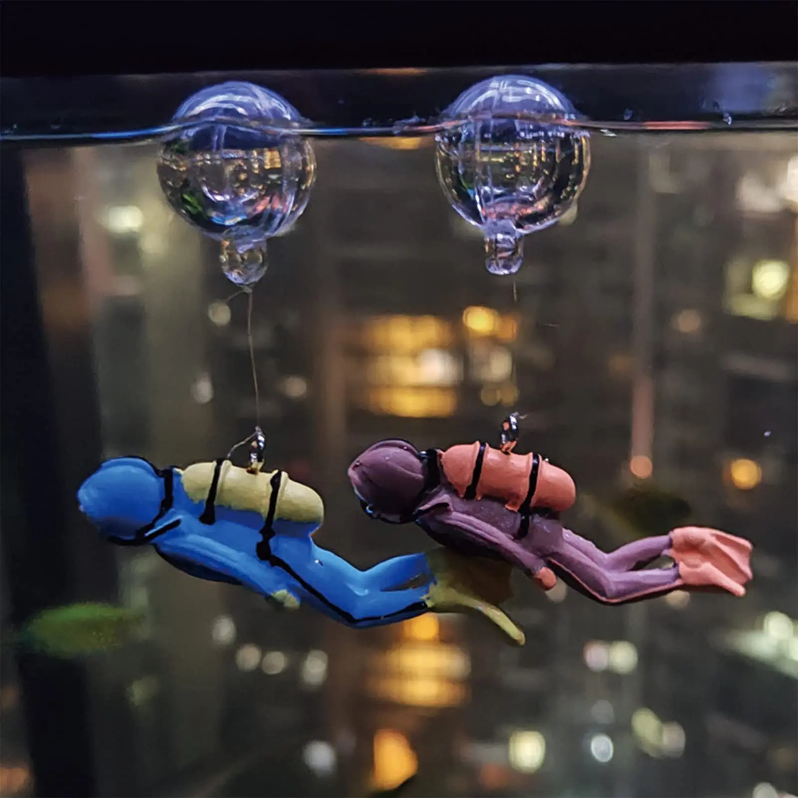 DIY Aquarium Ornaments, 2 Sets Floating Decor Diver Diving with Floating Tool, Cute Resin Aquatic Fish Tank Decorations for Simulated Underwater World, Aquarium Supplies