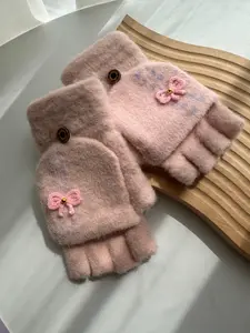 Women's Winter Knitted Wool Gloves, Thick Warm Cycling Student Writing Half Finger Mitts, Christmas Gift for Girls, Couple Gifts