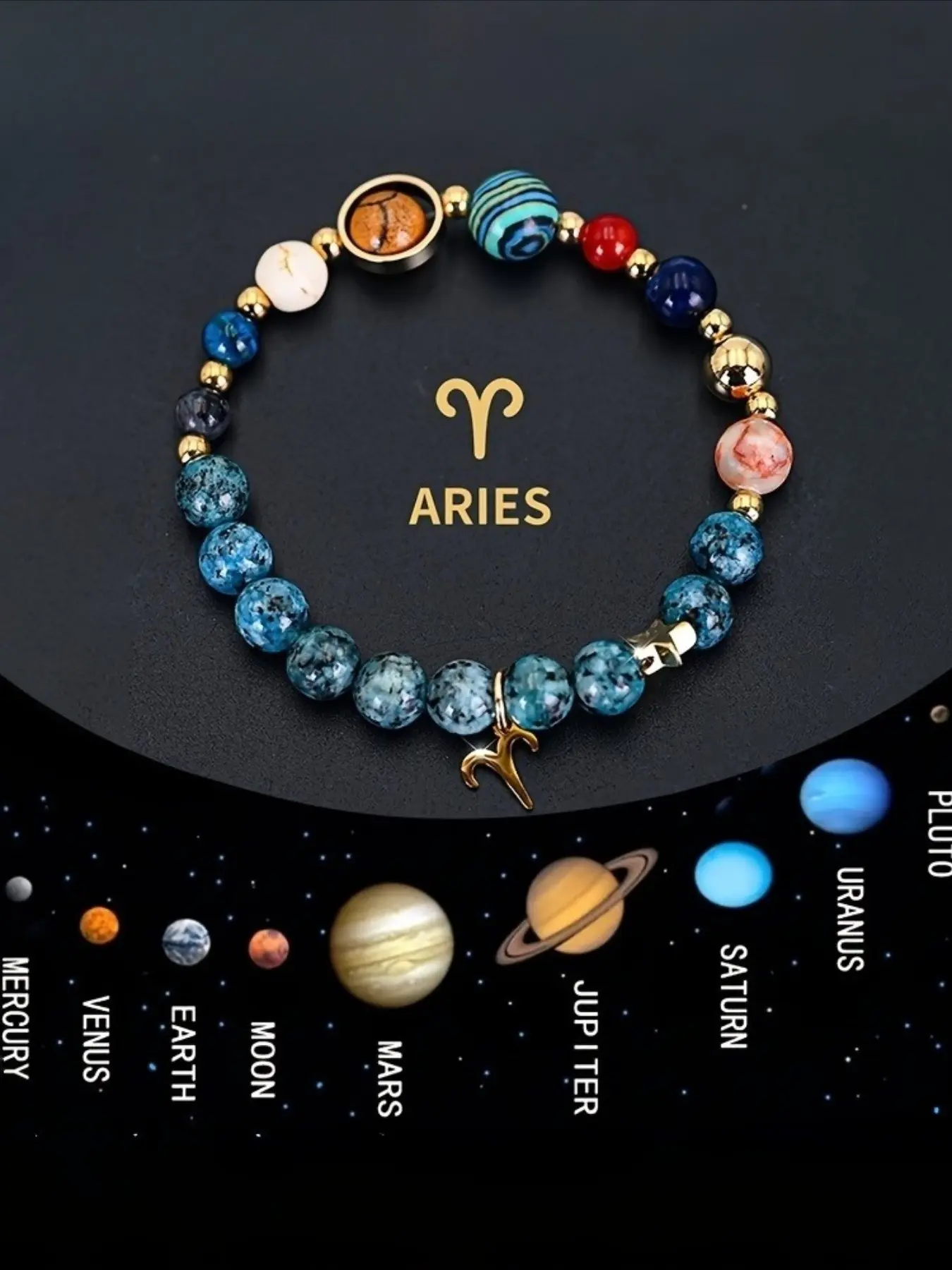 Cosmic Galaxy Bracelet, Celestial Jewelry, Imperial Natural Stone, Eight Planets, Planet Themed, 12 Constellations, Astrology, Zodiac Pendant, Valentines Day Gift, Design, Beaded Bracelets