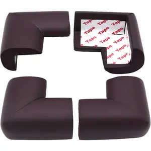 4 Pack Soft   Proofing Corner Guards & Edge Protectors, Pre-Taped Table Corner Protector,  Safety Furniture Desk Bumper, Cushion for  Corners, L Type,Brown