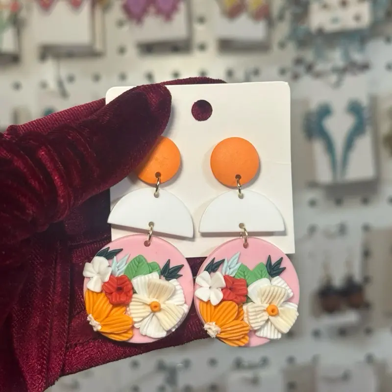 Clay flower floral earrings