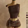 Y2K Aesthetic Casual Womenswear One-Shoulder Sleeveless Metallic Accent Crop Top & Vintage Fringe Tweed Shorts Set Striped Sets Shorts Sets Outfits Summer Sets