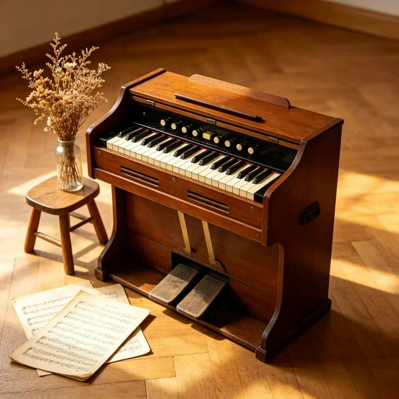 Vintage Foot Pedal Accordion Portable Folk Music Organ Professional Beginner Training Instrument with Foot Air Pump