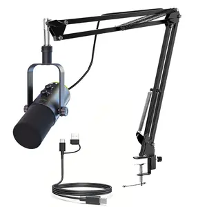 XLR/USB Dynamic Microphone Kit, RGB Podcast Mic with Mute, Gain Knob, Volume Control, Adjustable Boom Arm for Streaming, Gaming, Voice-Over, Recording