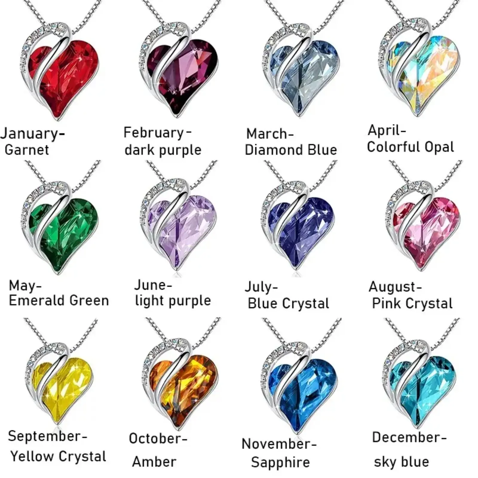 Dainty Heart Shaped Pendant Necklace for Women, Sentimental Crystal Zirconia Jewelry with 12-Month Birthstone for Birthday & Anniversary, Sentimental Necklaces, Accessory Necklace