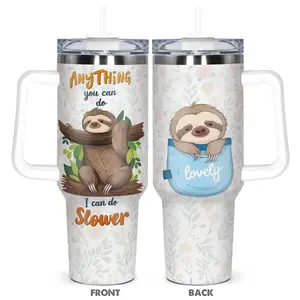40oz Tumbler with Lid & Straw, Cute Sloth & Letter Pattern Stainless Steel Water Bottle, Insulated and Durable, Gift for Any Occasion, Drinkware