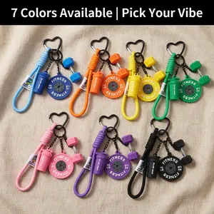 Fitness Themed Keychain with Dumbbell Barbell Shaker Bottle Charm | Gym Workout Key Ring with Carabiner, Woven Strap, Novelty Bag Accessory for Fitness Enthusiasts Athletic Gift