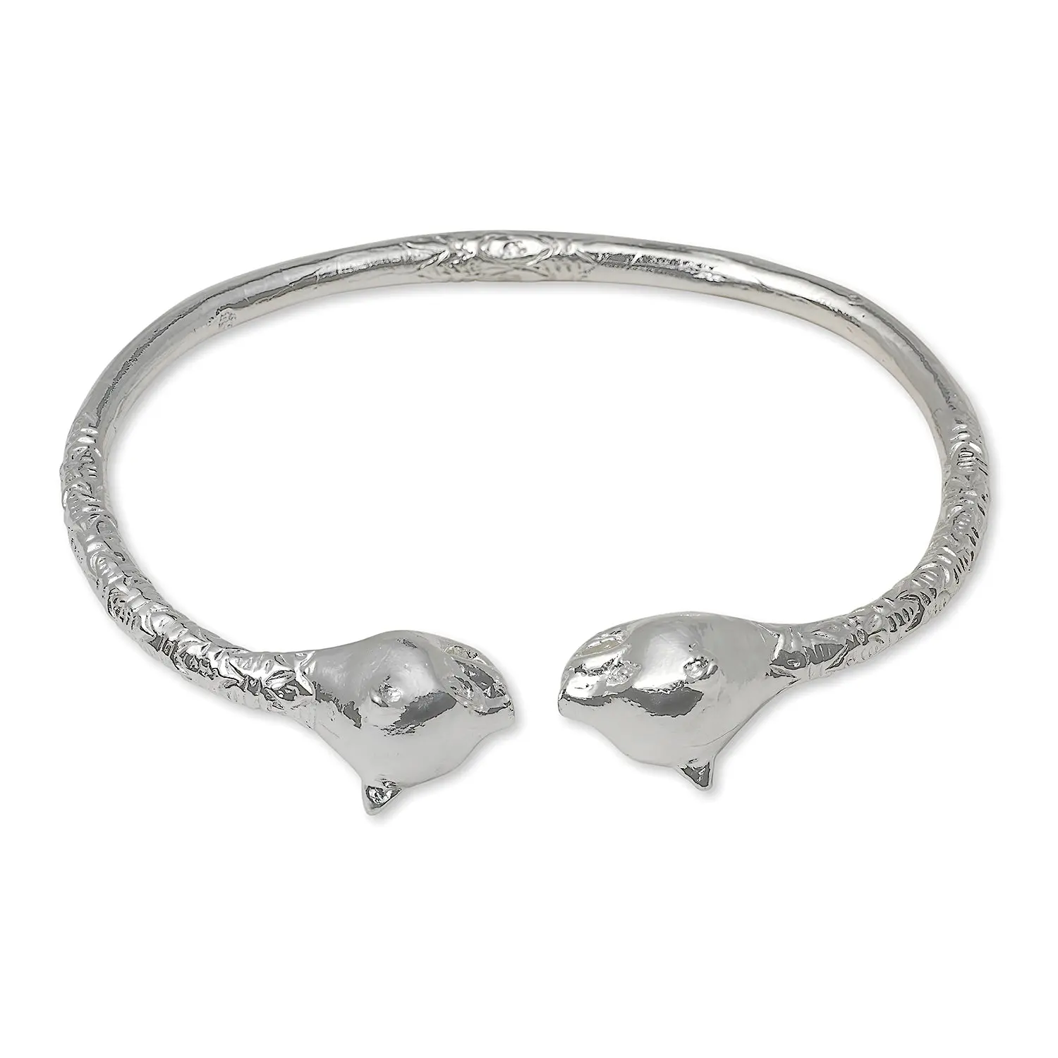 BETTER JEWELRY .925 Solid Sterling Silver West Indian Bangle - 1 Piece, 5mm Thick Band, Large Carved Panther Head Ends, Unisex Adults' Silver Bracelet & Anklet Jewelry Accessory, Bangles, Etched