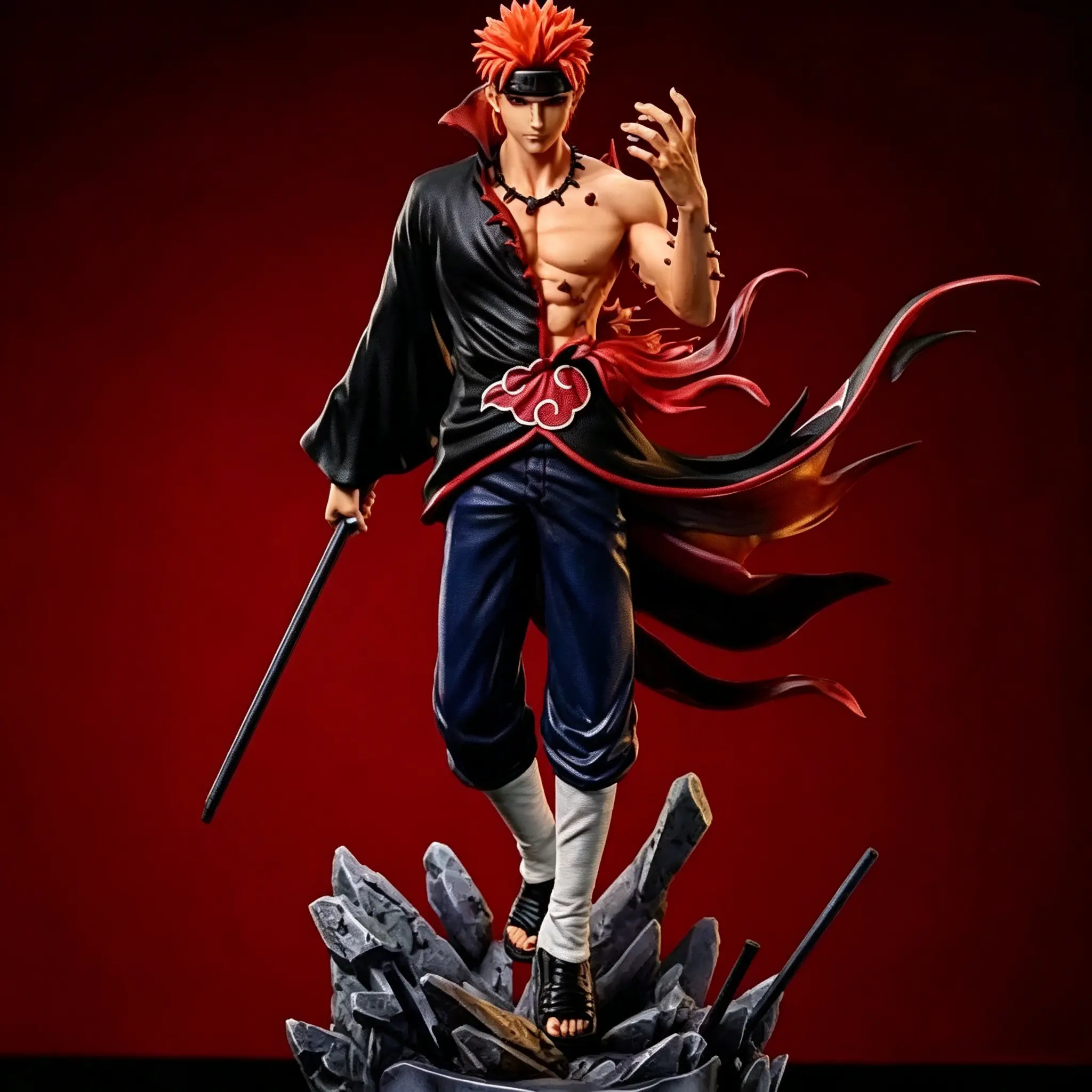 Naruto Pain Tsukuyomi Figure, Classic God Hand Design, Battle Damage Effect, Rod, Orb, Rock Base, High Detail, Model Figure, Anime Collectible, Collectible for Fans, Premium Collectible, Figurine