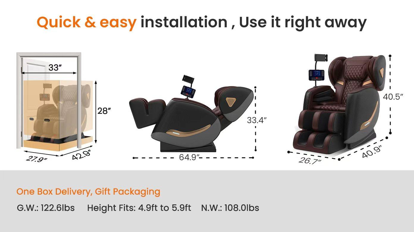 Massage Chair Full Body and Recliner, Zero Gravity Massage Chairs, 10 Fix Rollers, Airbags, Heating, Foot Massage, Auto Modes, Touch Control Screen for Home and Office