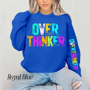 Over thinker Bright with Sleeve Crewneck Sweatshirt Gildan Everyday Style Super Soft Unisex Fit Streetwear Graphic Top warm Womenswear Casual Printed Long Sleeved mental Health ADHD