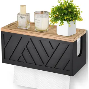 Wall Mounted Paper Towel Dispenser with Lid, Solid Wood Commercial Hand Towel Holder Fits C-Fold Z-Fold Trifold Towels, Ideal for Bathroom Kitchen Decor