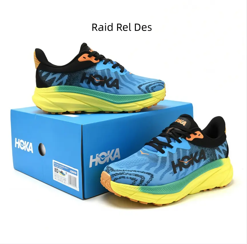 Breathable mesh outdoor trainers with eye-catching blue and lime yellow colorway