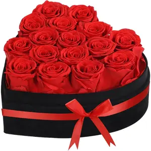 16-Piece Luxury Preserved Real Decorative Flowers - Nature-Infused Suede Boxed Home Supplies, Thoughtful Gifts for Daughter (Red)