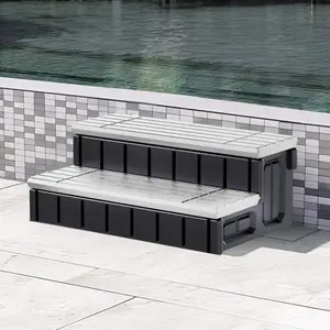 KUAFU Universal Spa Hot Tub Step with Storage, Outdoor Indoor Compartment Spa 2-Step Stool Pool Ladder Handi Step Slip Resistant Striped Dark Gray+Black 350lbs Load Capacity-TK