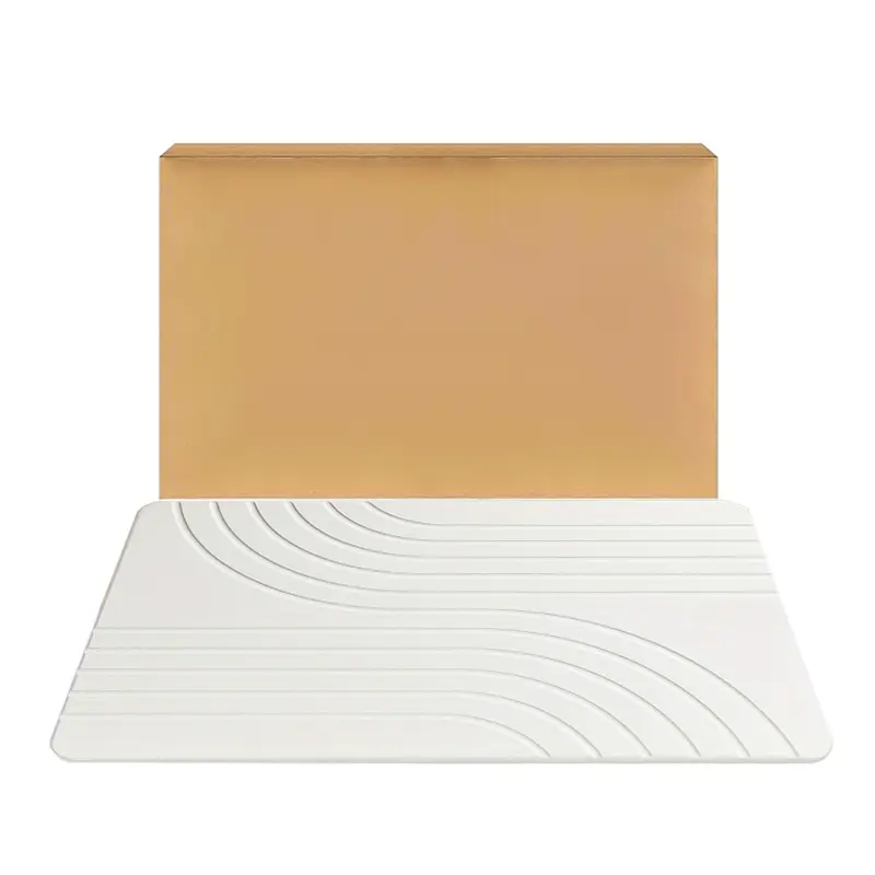 23.5 x 15 Inches Industrial Plaid Diatomaceous Earth Sandstone Bath Mat, Non-Slip Quick-Dry Absorbent Bathroom Accessory, Easy-to-Clean Indoor Rectangle Stone Mat for Slip-Safe Footing