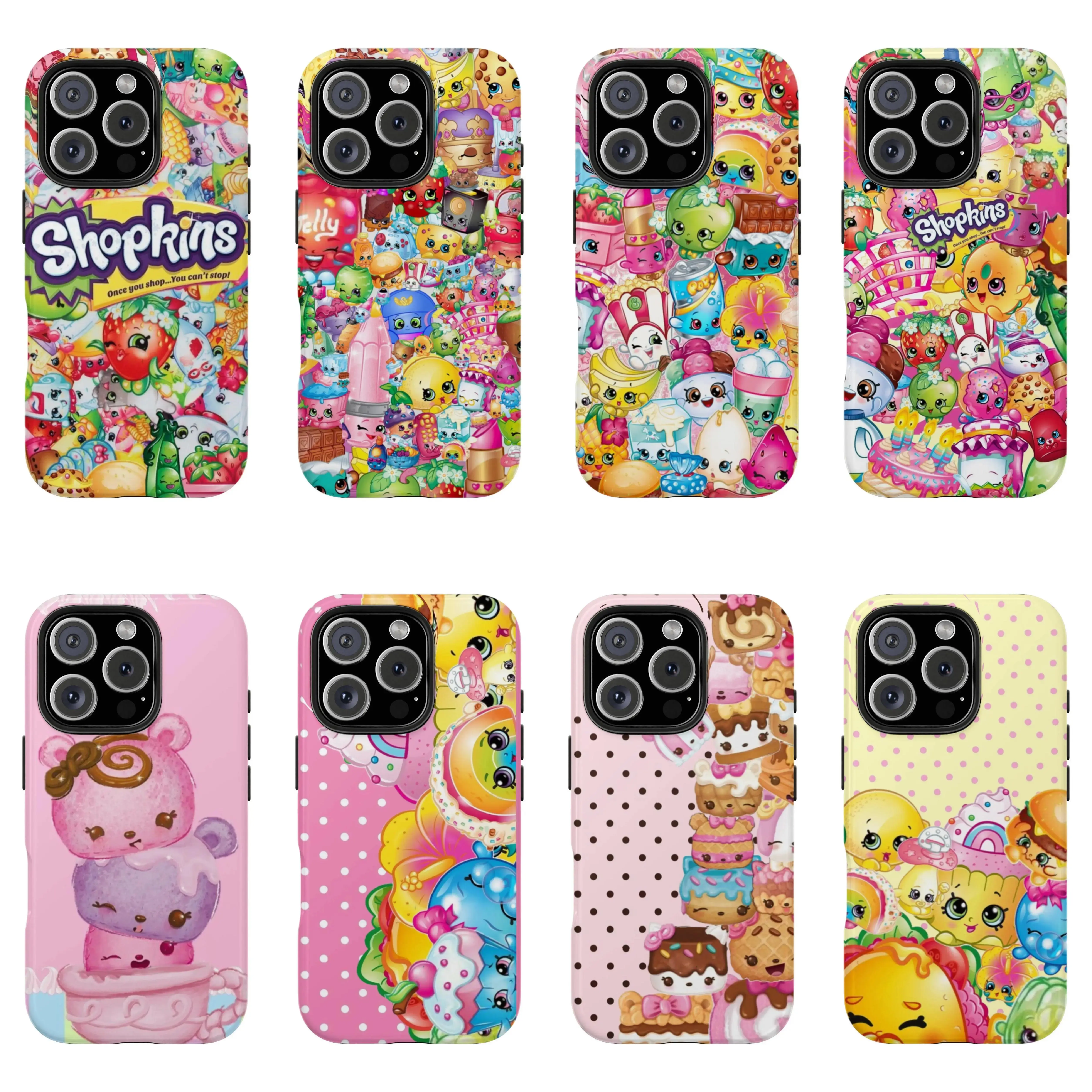 Cute Shopkins Cartoon Phone Case for iPhone 17 16 15 14 Pro Max Plus | Kawaii Num Noms Sweet Candy Food Pattern Girls Shockproof Protective Gift Cover