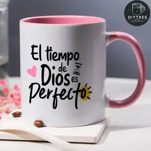 1pc 11oz Coffee Mug "El Tiempo de Dios Es Perfecto" (God's Timing is Perfect) - Inspirational Spanish Quote with Heart & Timer Design, Dishwasher & Microwave Safe, Reusable Cup for Hot/Cold Drinks, Perfect Gift for Spanish Speakers, Coffee Cup, Motivation