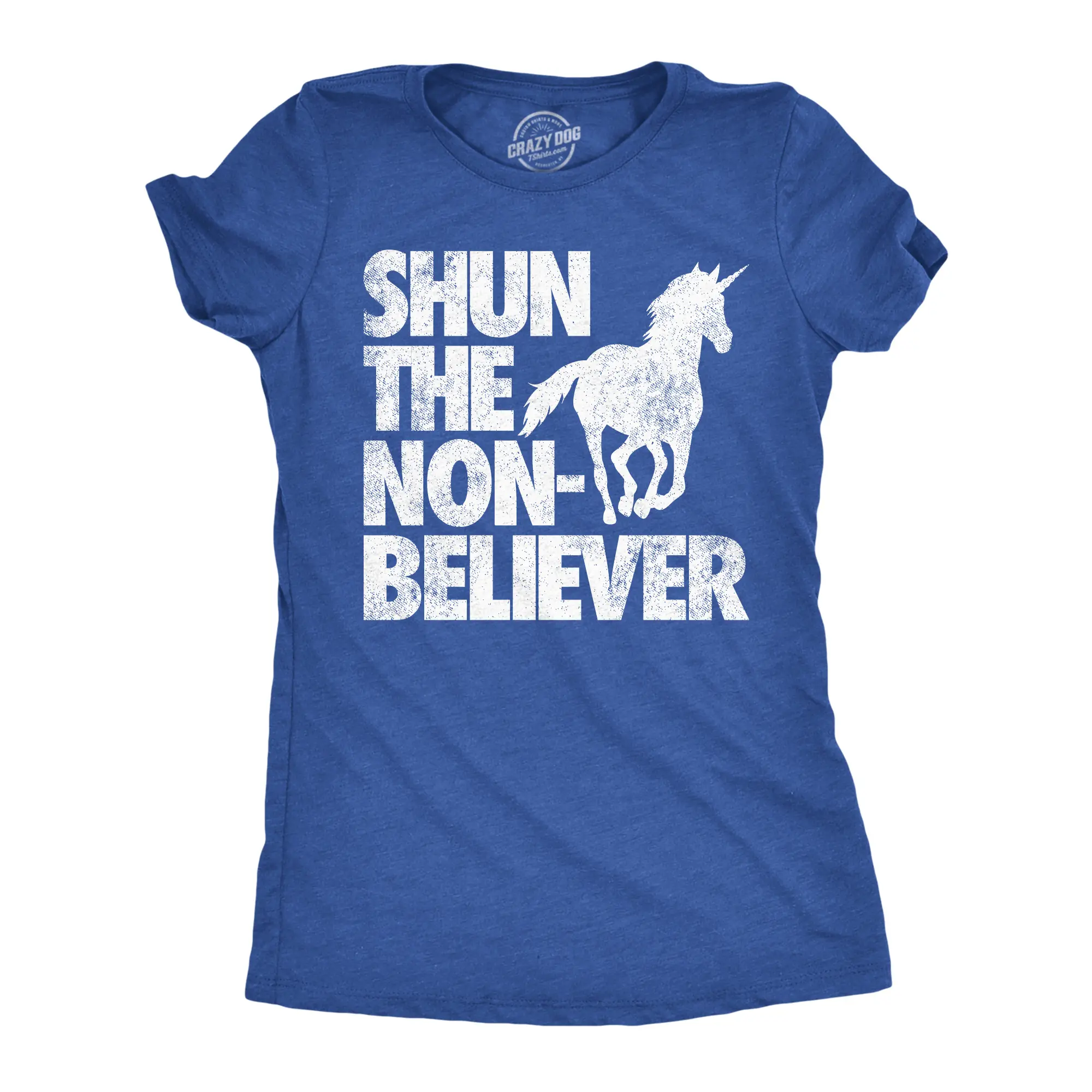 Womens Funny T Shirts Shun The Non Believer Sarcastic Unicorn Graphic Novelty Tee for Ladies Funny Womens T Shirts Cute Vintage Fashion Casual Ladies T-Shirt Gift Meme Tops for Women Funny Unicorn Top Women's Royal -