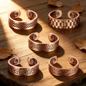 5Pcs Vintage Copper Tone Open Ring Set, Celtic & Geometric Engraved Design, Comfort Fit, Adjustable for Daily Wear & Stacking
