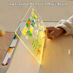 【Luminous Panel decorate】Light Up Acrylic Message Board Rewritable DIY Glowing Drawing Board Message Lamp With 7 Colorful Pens and Stand Small Decorative Home Accents, Decorative Drawing Board & Message Board