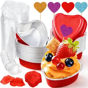 Heart Shaped Cake Pans Valentines  Mini Cake Pans with  for Baking 36 Packs 3.4 Ounces Disposable Cupcake Cup Cake Pan Baking Supplies for Valentine Wedding Mother's Day Birthday