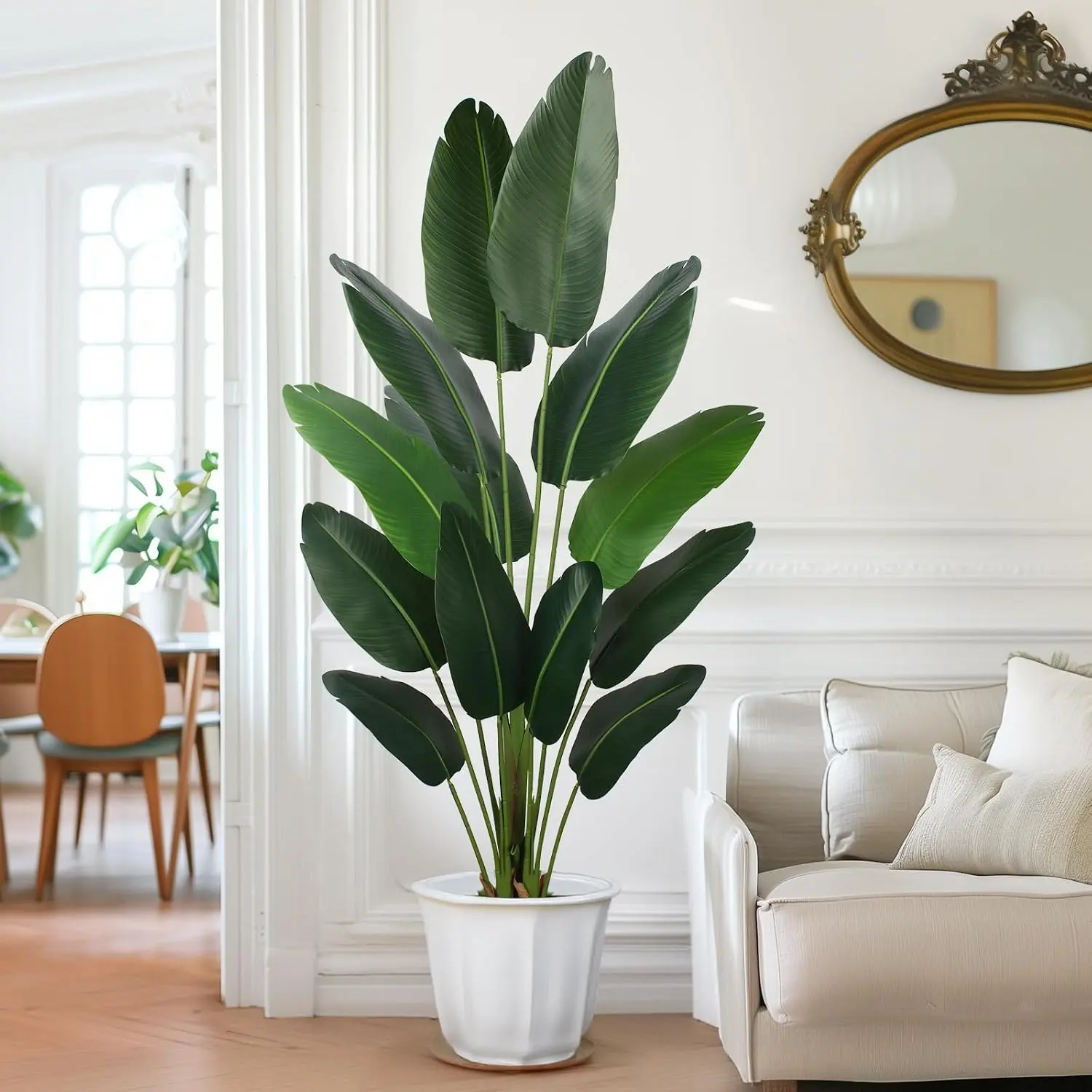 60-Inch UV-Resistant Waterproof Plastic Faux Bird of Paradise Tree - Stable Cement Moss Pot, Shape-Your-Leaves Artificial Tropical Plant Ornaments for Home Garden, Ideal Housewarming Gift Decor Decorative, Water Proof