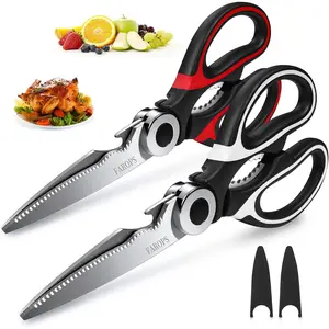 Two sets of kitchen universal scissors, heavy-duty kitchen raptor meat scissors, machine washable cooking scissors, stainless steel multifunctional scissors, suitable for food, chicken, poultry, fish, pizza, spices, etc.
