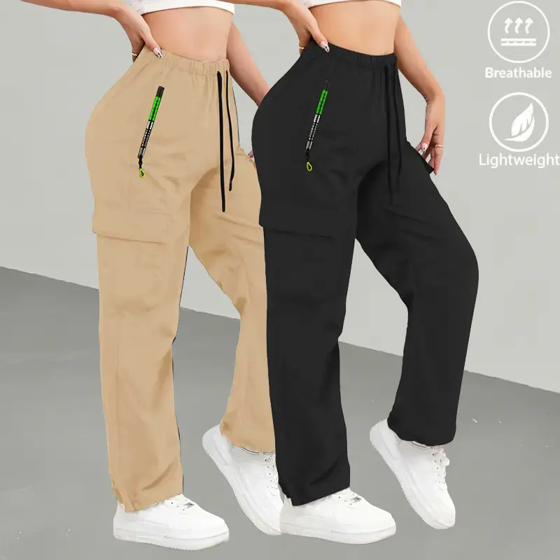 Women's 2-Pack Cargo Pants - Casual Cargo Style High-Waisted Trousers with Zippered Pockets, Lightweight Quick-Dry Stretchy Spandex, Extra Elastic High-Elastic Pants for Summer Hiking, Extra Elastic Pants