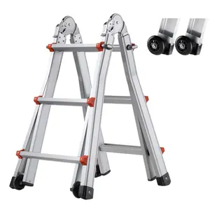 Telescoping A-Frame Extension Ladder 11 Ft 3350 Mm, Multi-Function Aluminum Adjustable Stair Ladder For Home Improvement, Painting, Cleaning, Window Washing, Indoor And Outdoor Use, Lightweight Compact Storage