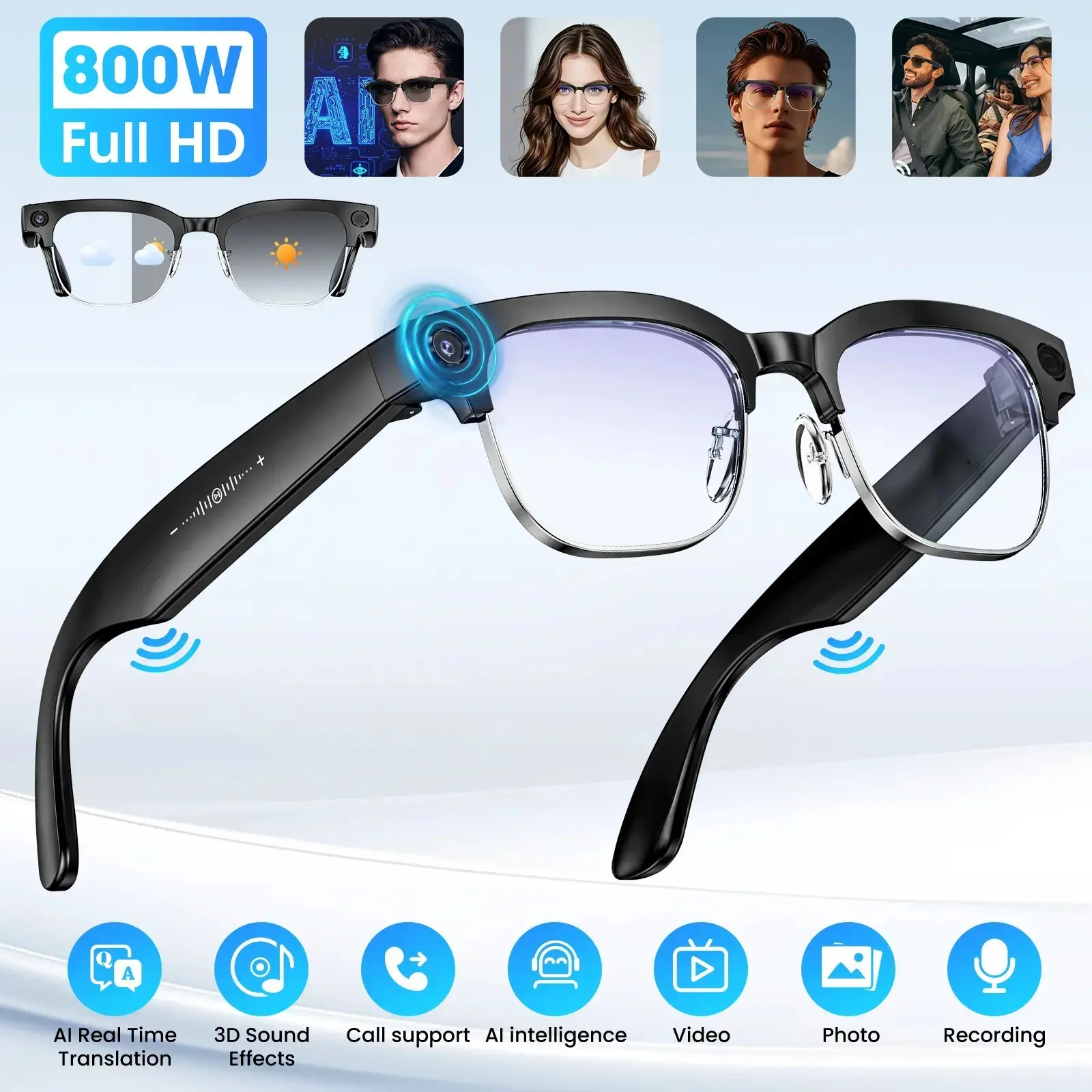 Smart Glasses with HD Camera, Ai Voice Control, Long Battery Life, Object Recognition, Real-Time Translation, Tr90 Frame, Mt5 Ultra Model, Wireless Wearable Smart Glasses