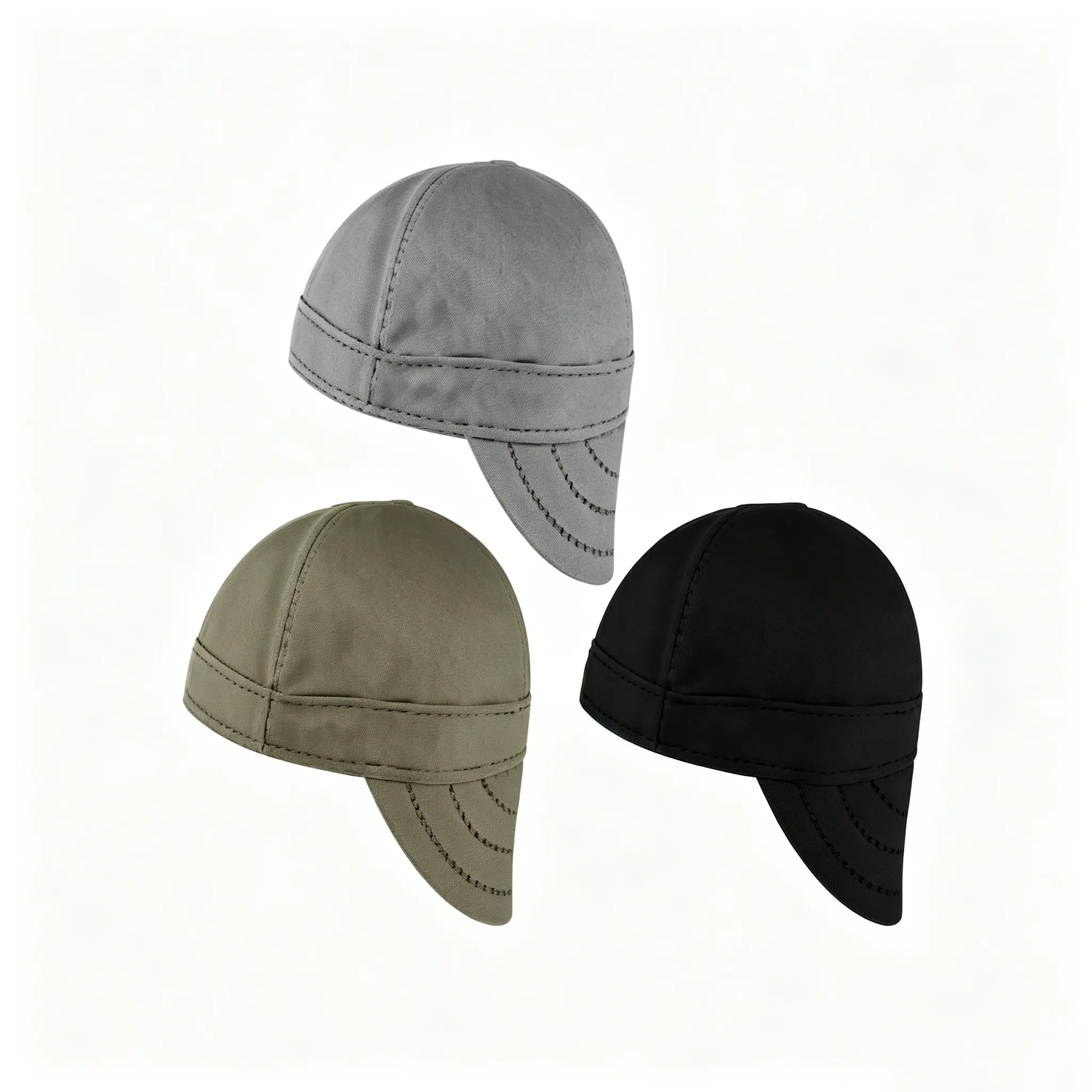 Cross-border Casual Breathable Pure Cotton Cycling Pirate Hat Heat Insulation Dustproof Anti-spatter Welding Safety Headgear for Versatile Use in Gray, Olive, Black