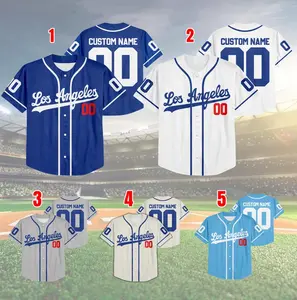 Custom Name& Number Baseball Jersey – LA Style Blue White Shirt, Retro Button Up Sports Tee, Unisex Fit