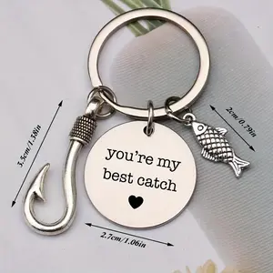 1pc Casual Minimalist "You're My Best Catch" Fish Hook & Fish Pendant Keyring Stainless Steel Keychain for Men Perfect for Fishing