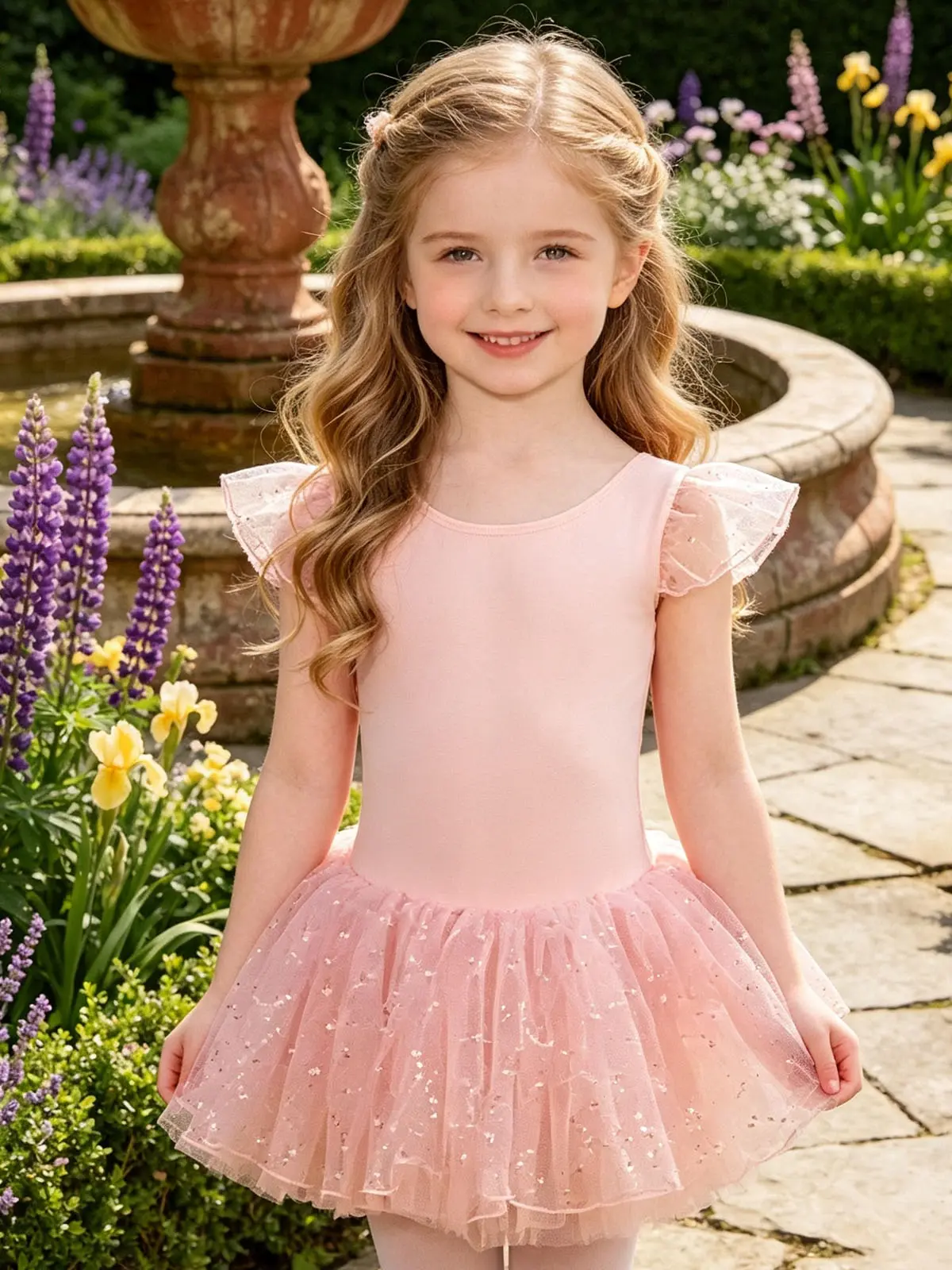 Girls' Flutter Sleeve Sparkle Tulle Tutu Ballet Leotard, Multi-Color 1-Piece Dance Dress for Kids' Gymnastics Costumes