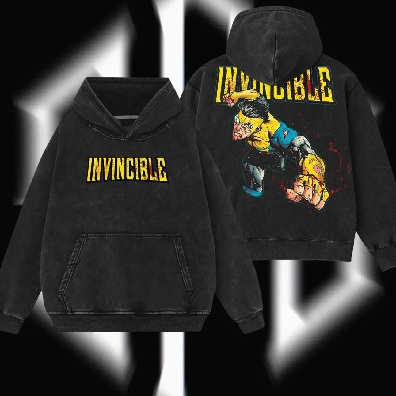 Superstyle Limited Edition Emperor Mark Grayson Invincible War Superhero Comics Edition Double Print Lightweight Acid Washed Tee Hoodie Sweater Graphic Design Top Cotton Streetwear Comic T-Shirt Clothes Menswear Womenswear RZ0 UFB