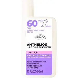 Mundo Natural Anthelios SPF60 Ultra Light Fluid Sunscreen with Cell-Ox Shield UVA/UVB Protection & Antioxidants 50ml 1.7 oz for Sensitive Skin Daily Use Facial