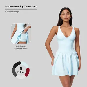 NVWA Women's Summervibes Sexy V-Neck Strappy Sleeveless Athletic Cut Dress - Fitted Waist, Open-Back Design, Soft Stretch Nylon Fabric, Cooling Quick-Drying Figure-Flattering Womenswear for Casual Wear, Workouts, Athletic Dress,summervibes